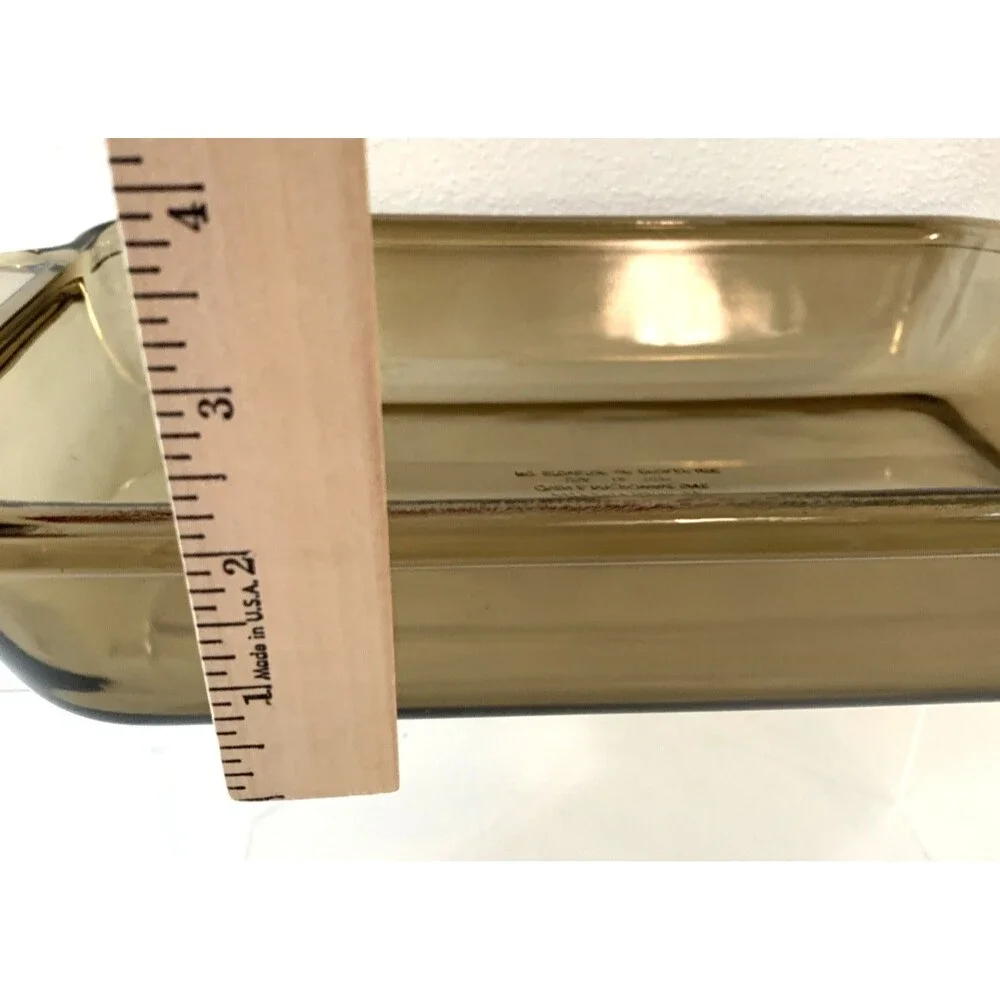 Vintage Anchor Oven Baking Dish 8x11.5x2 Inch 2 Quart Amber Casserole Pan Pyrex